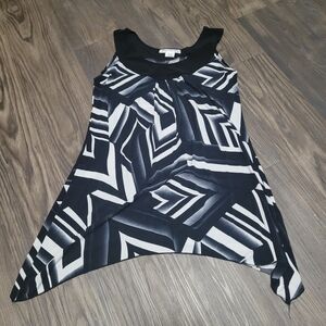 Claudia Richard Black and White Abstract Tunic Top Size M Y2k